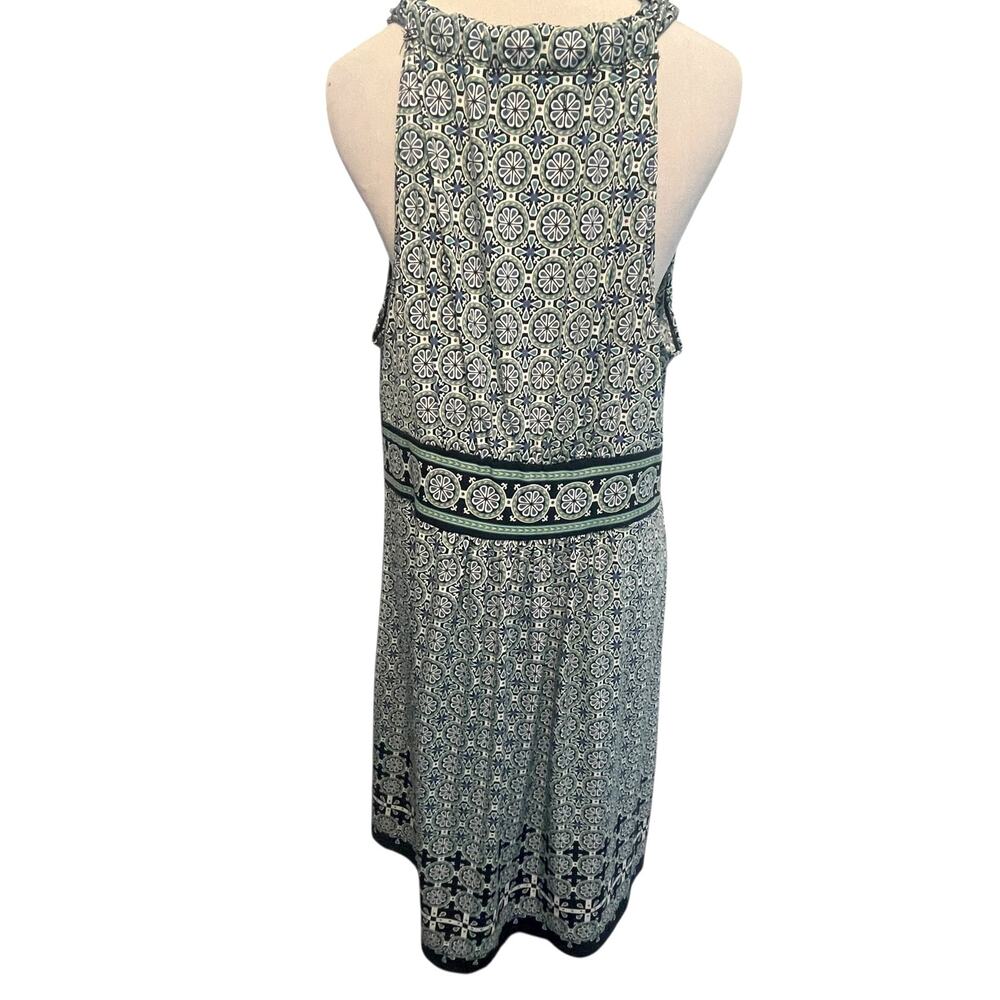 Max Studio Jersey Halter Dress Womens XL Blue Green Geo Print Sleeveless Midi - Picture 6 of 11